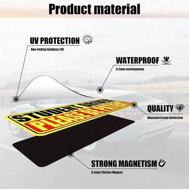 Alt view image 3 of 6 - SINGARO Student Driver Magnet for Car - Please Be Patient, 3Pcs Magnetic Reflective Novice Sticker, New Driver Decal, Removable Exterior Car Accessories