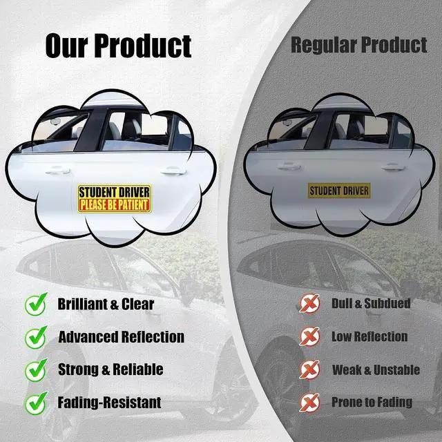 Alt view image 6 of 6 - SINGARO Student Driver Magnet for Car - Please Be Patient, 3Pcs Magnetic Reflective Novice Sticker, New Driver Decal, Removable Exterior Car Accessories