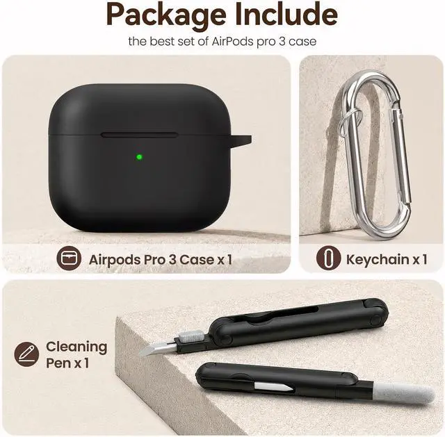 Alt view image 3 of 7 - for AirPods Pro 3 Case (2025),Soft Silicone Protective Cover Compatible with Apple AirPods Pro 3rd Generation Case with Cleaning Kit for Women Men,Air pods Pro Accessories with Keychain,Black