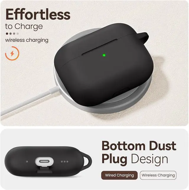 Alt view image 4 of 7 - for AirPods Pro 3 Case (2025),Soft Silicone Protective Cover Compatible with Apple AirPods Pro 3rd Generation Case with Cleaning Kit for Women Men,Air pods Pro Accessories with Keychain,Black
