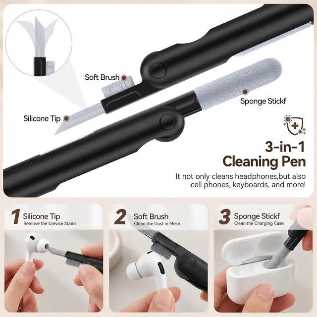 Alt view image 7 of 7 - for AirPods Pro 3 Case (2025),Soft Silicone Protective Cover Compatible with Apple AirPods Pro 3rd Generation Case with Cleaning Kit for Women Men,Air pods Pro Accessories with Keychain,Black