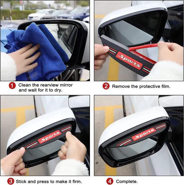 Alt view image 7 of 7 - TOMALL 2pcs Sports Rear View Mirror Rain Visor Smoke Guard Universal Rubber Side Mirror Rain Eyebrow for Cars SUV Truck Cover Accessories