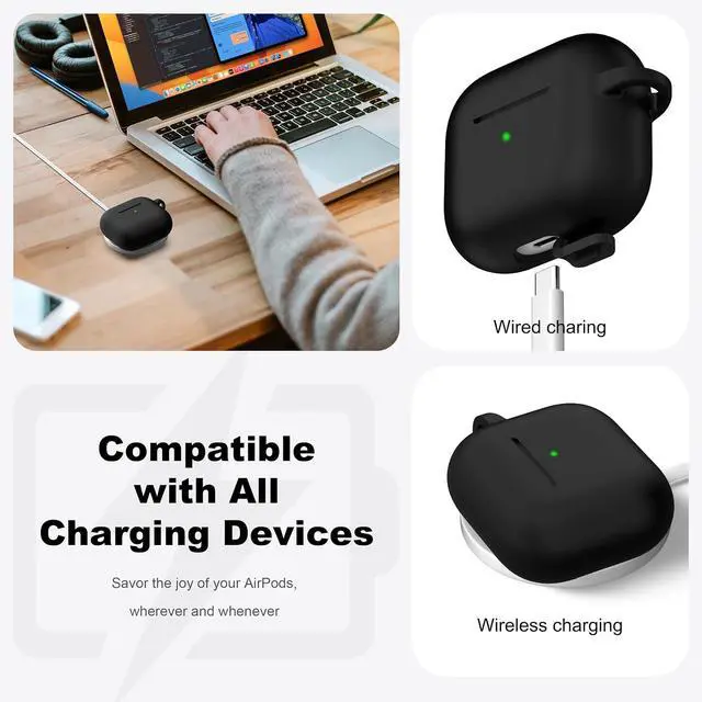 Alt view image 3 of 7 - R-fun for AirPods 3 Case Silicone Cover, Black | Compatible with Apple AirPods 3rd Generation (2021) with Keychain & Cleaner Kit, Wireless Charging Compatible