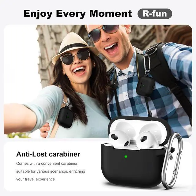 Alt view image 2 of 7 - R-fun for AirPods 3 Case Silicone Cover, Black | Compatible with Apple AirPods 3rd Generation (2021) with Keychain & Cleaner Kit, Wireless Charging Compatible