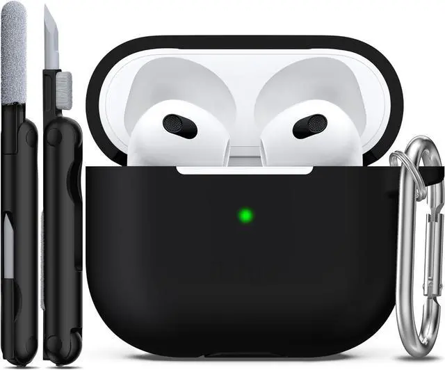 Main image of R-fun for AirPods 3 Case Silicone Cover, Black | Compatible with Apple AirPods 3rd Generation (2021) with Keychain & Cleaner Kit, Wireless Charging Compatible