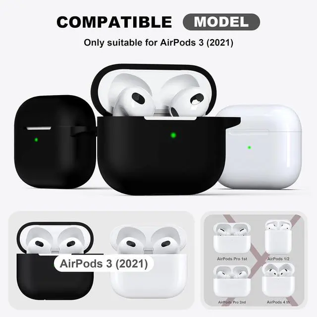 Alt view image 4 of 7 - R-fun for AirPods 3 Case Silicone Cover, Black | Compatible with Apple AirPods 3rd Generation (2021) with Keychain & Cleaner Kit, Wireless Charging Compatible