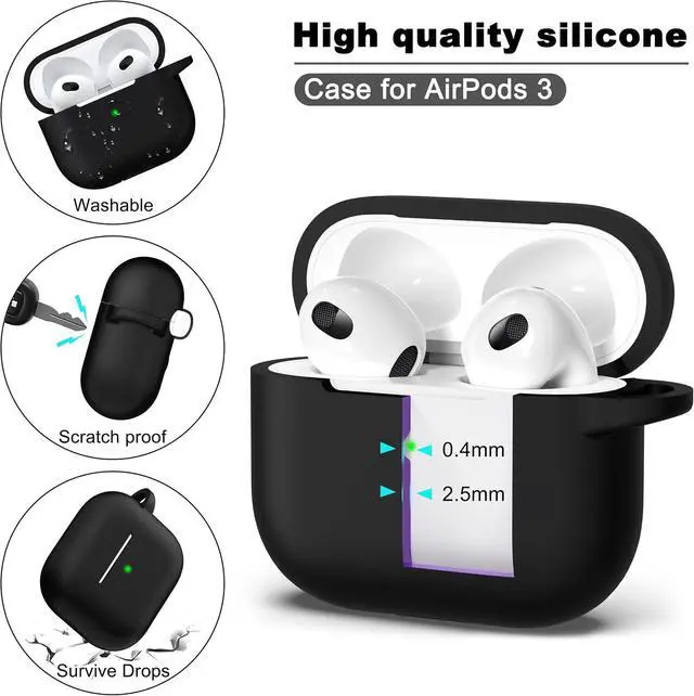 Alt view image 6 of 7 - R-fun for AirPods 3 Case Silicone Cover, Black | Compatible with Apple AirPods 3rd Generation (2021) with Keychain & Cleaner Kit, Wireless Charging Compatible