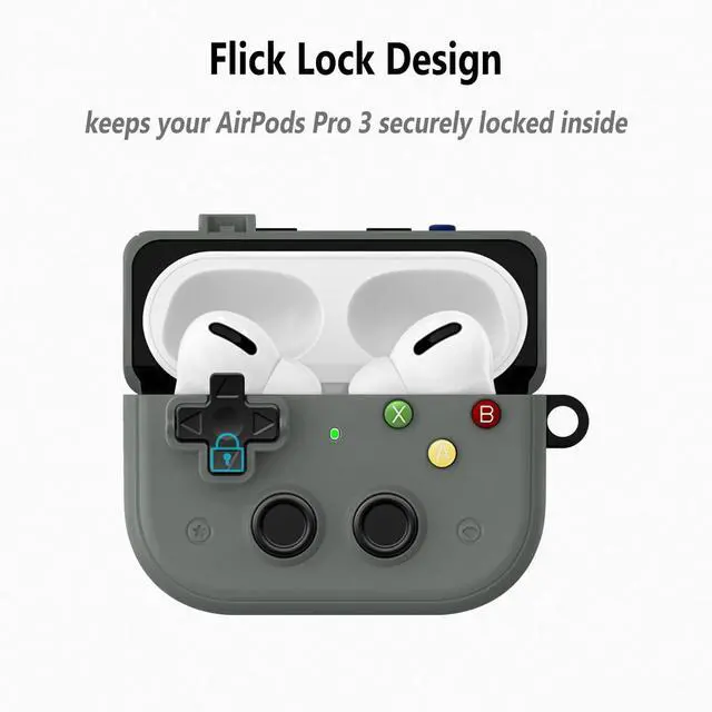 Alt view image 6 of 7 - Geiomoo Cute Funny Silicone Cover for Air Pods Pro 3 Case, Cartoon Game Console Design with Carabiner and Cleaner Kit (Gray)