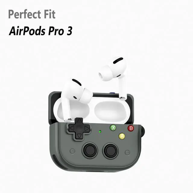 Alt view image 2 of 7 - Geiomoo Cute Funny Silicone Cover for Air Pods Pro 3 Case, Cartoon Game Console Design with Carabiner and Cleaner Kit (Gray)
