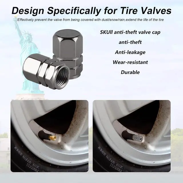 Alt view image 4 of 6 - alpmosn Aluminum Tire Stem Valve Caps Wheel Valve Covers Car Dustproof Tire Cap Cover Accessories, Universal for SUV, Car, Bike and Motorcycle, Hexagon Shape (4PCS Grey)