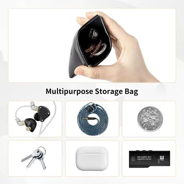 Alt view image 5 of 7 - 1PCS KBEAR BP01 Plus in Ear Monitor Case for IEMS, Mini Portable PU Leather Headphones Case with Spring-Loaded Closure for KZ ZS10 PRO, ZAR, ZAS, Earbuds, IEMs Cable, Eartips (Black, Medium - 1PCS)