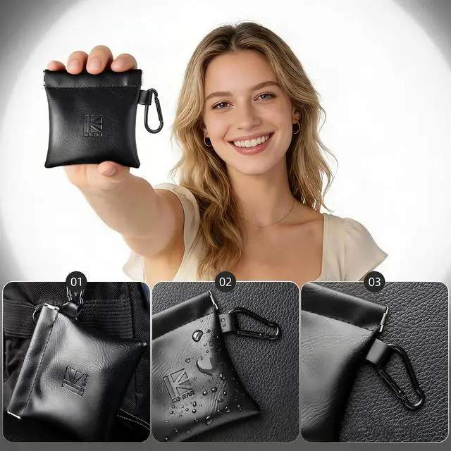 Alt view image 7 of 7 - 1PCS KBEAR BP01 Plus in Ear Monitor Case for IEMS, Mini Portable PU Leather Headphones Case with Spring-Loaded Closure for KZ ZS10 PRO, ZAR, ZAS, Earbuds, IEMs Cable, Eartips (Black, Medium - 1PCS)
