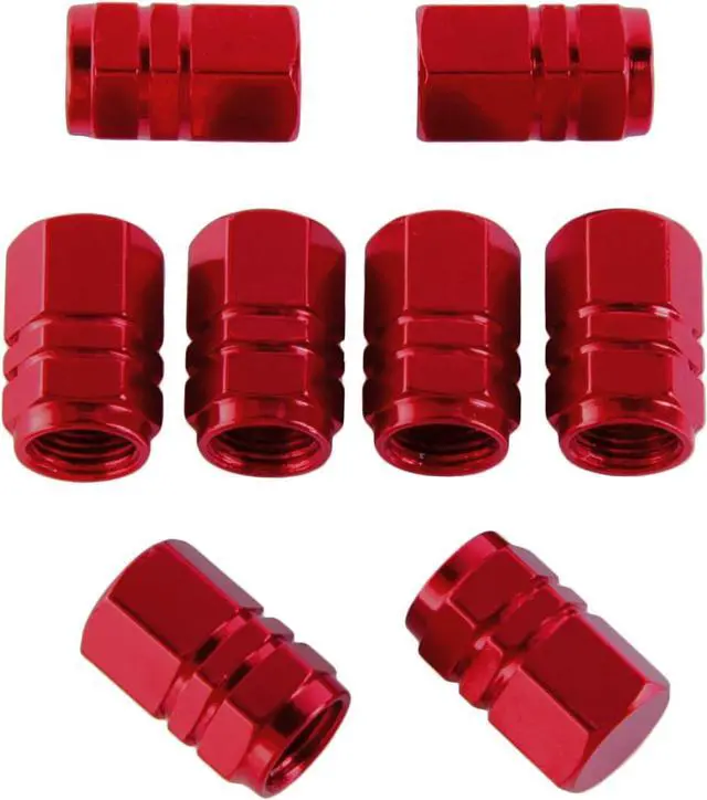 Main image of EBOOT 8 Pcs Red Tire Stem Valve Caps, Wheel Valve Covers, Hexagon Aluminum | Universal Dustproof Tire Stem Cover, Corrosion Resistant, Fits Car Truck Bike SUV, Hexagon Shape