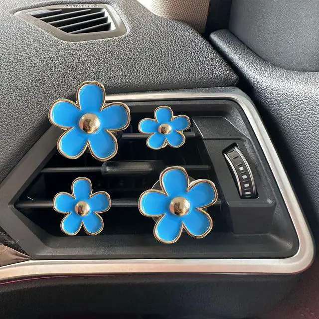 Alt view image 5 of 6 - 4 Pcs Daisy Flower Car Air Vent Clips with Fragrance Pads, Blue | Cute Air Fresheners Clip, Car Decor Accessories, for Women and Girls, Interior Aesthetic, Car Interior Decor, Charm