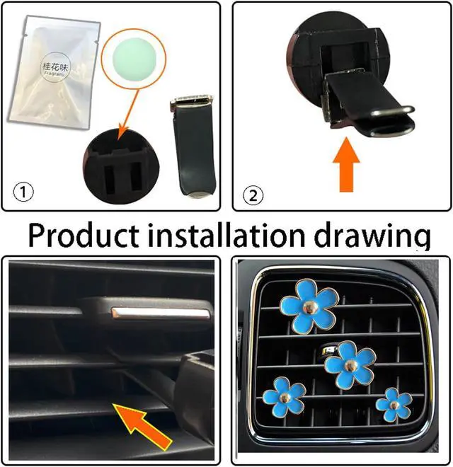Alt view image 4 of 6 - 4 Pcs Daisy Flower Car Air Vent Clips with Fragrance Pads, Blue | Cute Air Fresheners Clip, Car Decor Accessories, for Women and Girls, Interior Aesthetic, Car Interior Decor, Charm