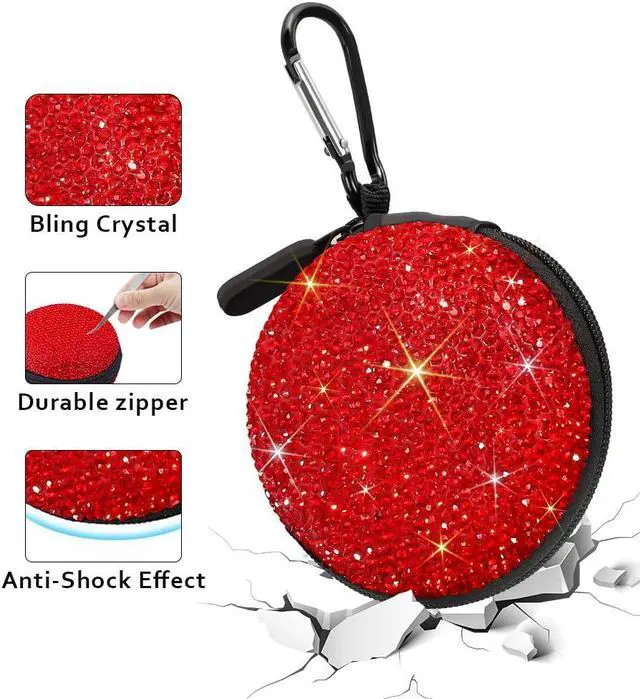Alt view image 2 of 7 - SAVORI Earphone Case Earbuds Small Carrying Cases Bling Rhinestone Crystal Portable Headphone Organizer Storage Pouch Bag with Carabiner 1 Pack (Red)