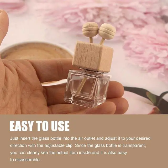 Alt view image 4 of 7 - 2 PCS Car Diffuser Air Freshener Bottles, Refillable Empty Glass Essential Oil Diffuser Vent Clip & Wooden Caps Sticks, Universal Aromatherapy Diffusers for Most Vehicles (Square)