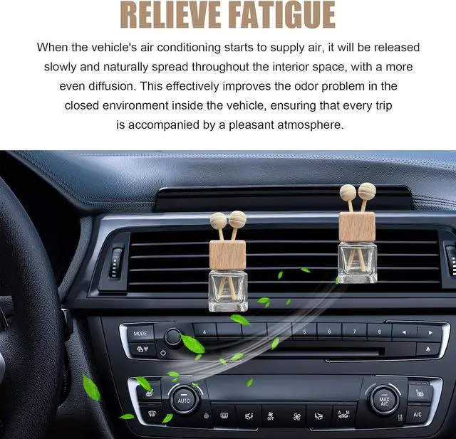 Alt view image 5 of 7 - 2 PCS Car Diffuser Air Freshener Bottles, Refillable Empty Glass Essential Oil Diffuser Vent Clip & Wooden Caps Sticks, Universal Aromatherapy Diffusers for Most Vehicles (Square)