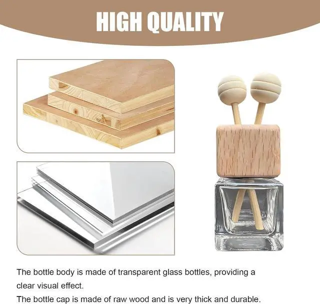 Alt view image 6 of 7 - 2 PCS Car Diffuser Air Freshener Bottles, Refillable Empty Glass Essential Oil Diffuser Vent Clip & Wooden Caps Sticks, Universal Aromatherapy Diffusers for Most Vehicles (Square)