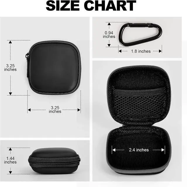 Alt view image 3 of 6 - Earbud Case Portable EVA Storage Bag with Carabiner, Black | Cell Phone Accessories Organizer, Wired/Wireless Earphone Holder, SD Memory Card Storage, Camera Chip Case, Tech Pouch