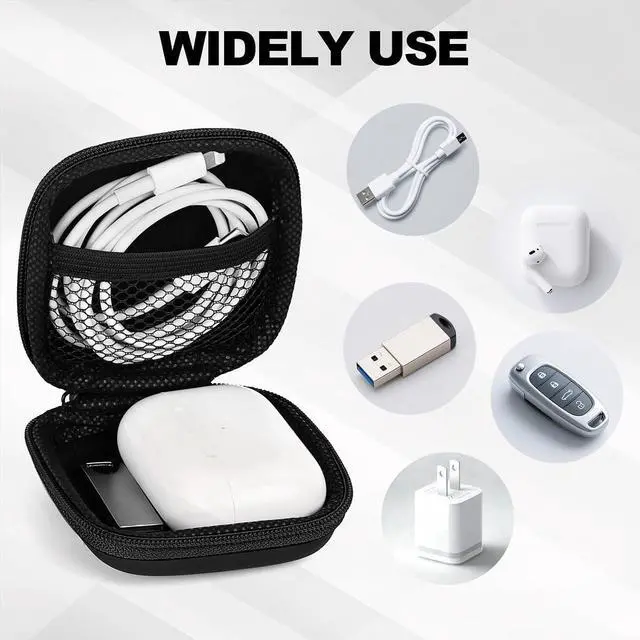 Alt view image 4 of 6 - Earbud Case Portable EVA Storage Bag with Carabiner, Black | Cell Phone Accessories Organizer, Wired/Wireless Earphone Holder, SD Memory Card Storage, Camera Chip Case, Tech Pouch