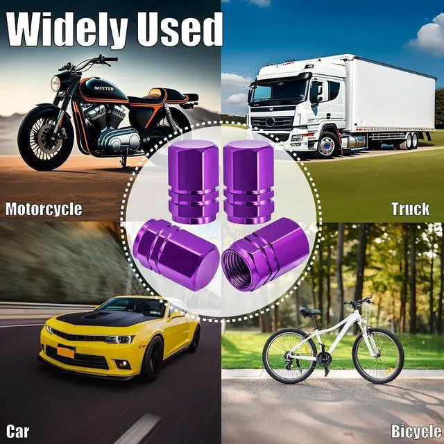 Alt view image 7 of 7 - 8PCS Tire Valve Stem Caps, with Rubber O-Ring, Corrosion Resistant Leak-Proof, Aluminum Alloy Universal Wheel Valve Covers for Cars, SUV, Trucks, Bikes, Motorcycles, Bicycles(Purple)
