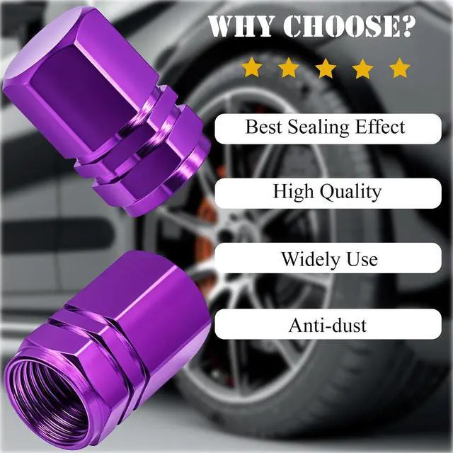 Alt view image 6 of 7 - 8PCS Tire Valve Stem Caps, with Rubber O-Ring, Corrosion Resistant Leak-Proof, Aluminum Alloy Universal Wheel Valve Covers for Cars, SUV, Trucks, Bikes, Motorcycles, Bicycles(Purple)