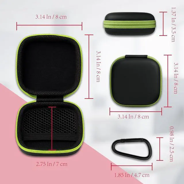 Alt view image 2 of 7 - 5-Pack Portable Square Earbud Carrying Cases Multi-Color EVA+PU Leather Storage Bags with Carabiner for Earphones, SD Cards & Small Accessories