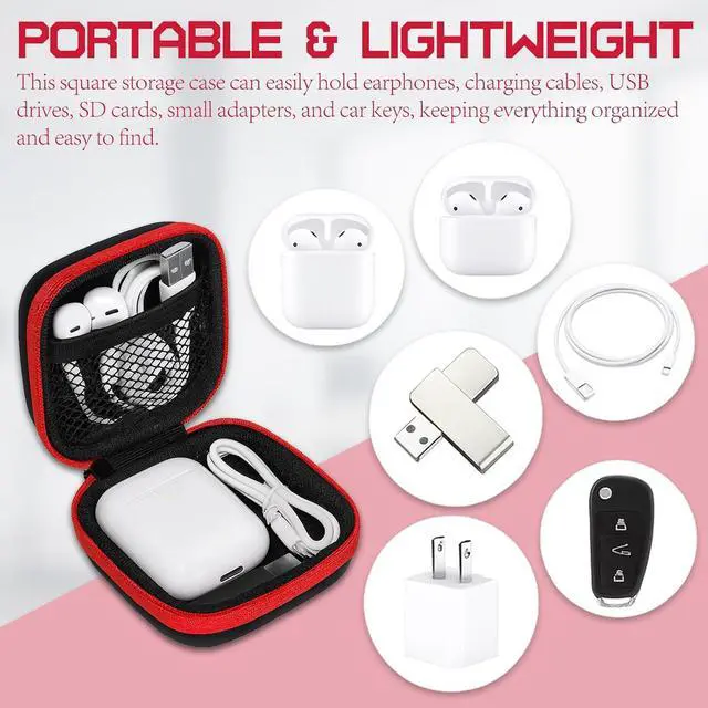 Alt view image 4 of 7 - 5-Pack Portable Square Earbud Carrying Cases Multi-Color EVA+PU Leather Storage Bags with Carabiner for Earphones, SD Cards & Small Accessories