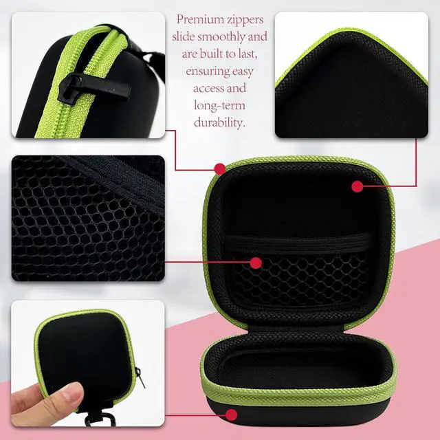 Alt view image 3 of 7 - 5-Pack Portable Square Earbud Carrying Cases Multi-Color EVA+PU Leather Storage Bags with Carabiner for Earphones, SD Cards & Small Accessories