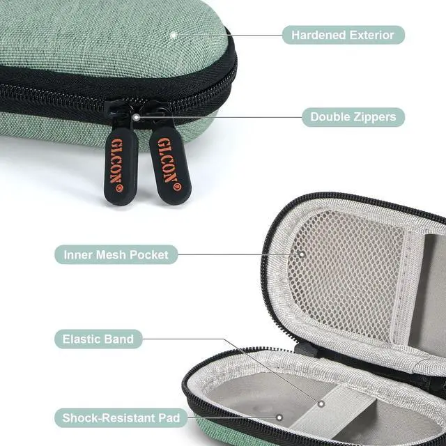 Alt view image 3 of 7 - Mini Earbud Case, Small Oval Hard Shell Carrying Pouch Bag | Fits Airpods, Earpods, IEM, Hearing Aids, Earplugs, USB Drive, SD Card, Kardia EKG, Charging Cable