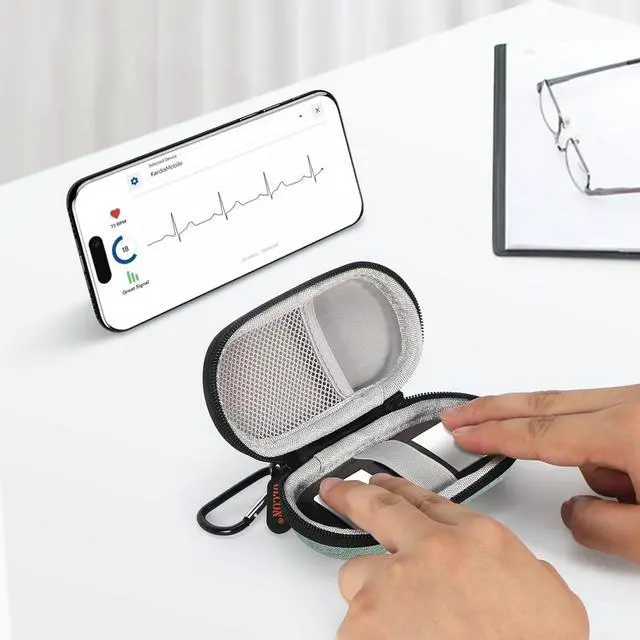 Alt view image 6 of 7 - Mini Earbud Case, Small Oval Hard Shell Carrying Pouch Bag | Fits Airpods, Earpods, IEM, Hearing Aids, Earplugs, USB Drive, SD Card, Kardia EKG, Charging Cable