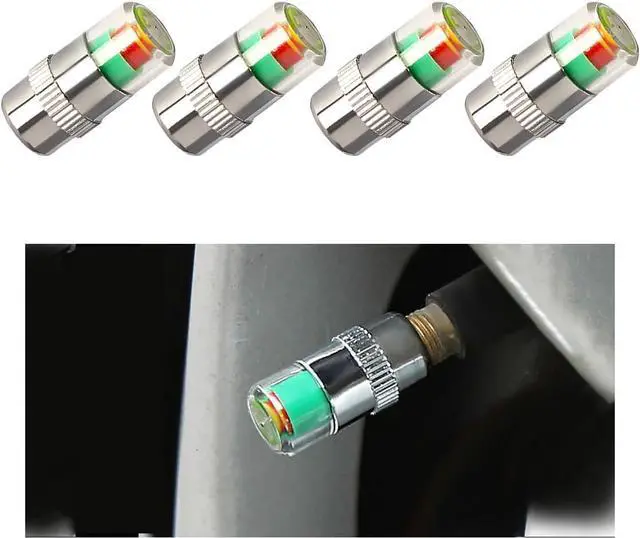 Main image of Yourkar 4 PCS Tire Pressure Monitor Valve Stem Caps, 2.4Bar 36PSI Car Tire Pressure Monitor Sensor Indicator with 3-Color Eye Alert, Universal Valve Stem Caps for Cars (Silver)
