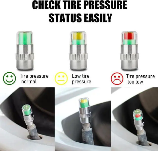 Alt view image 5 of 6 - Yourkar 4 PCS Tire Pressure Monitor Valve Stem Caps, 2.4Bar 36PSI Car Tire Pressure Monitor Sensor Indicator with 3-Color Eye Alert, Universal Valve Stem Caps for Cars (Silver)