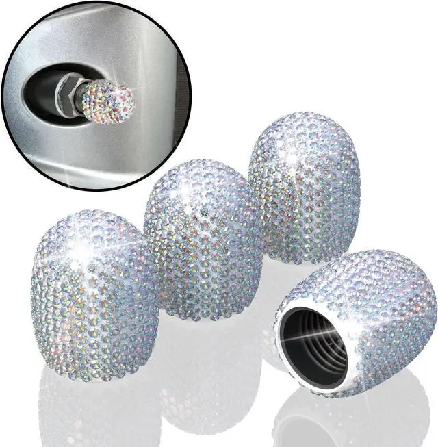 Main image of 4Pcs Car Tire Valve Stem Caps Colorful Bling Tire Air Cap Car Accessories | Universal Stem Covers, Plastic Liner Corrosion Resistant Tires Valve Cap with O Rubber Ring,Crystal Diamond