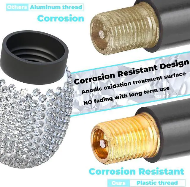 Alt view image 2 of 7 - 4Pcs Car Tire Valve Stem Caps Black Bling Tire Air Cap Car Accessories | Universal Stem Covers, Plastic Liner Corrosion Resistant Tires Valve Cap with O Rubber Ring,Crystal Diamond