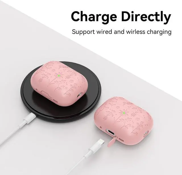 Alt view image 5 of 7 - Compatible with AirPods Pro 2 Case USB C, Flower Engraved Cute Silicone Protective Case Cover for Airpods Pro 2nd Generation with Cleaner Kit and Lanyard for Women Girls (Pink)