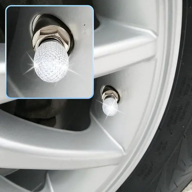 Alt view image 6 of 7 - 4Pcs Car Tire Valve Stem Caps Black Bling Tire Air Cap Car Accessories | Universal Stem Covers, Plastic Liner Corrosion Resistant Tires Valve Cap with O Rubber Ring,Crystal Diamond