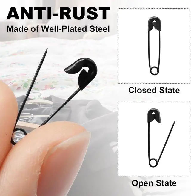 Alt view image 2 of 7 - 120 PCS 19mm Black Safety Pins Size 00, Sharp for Sewing Tags | Plated Metal Rust-Proof, Sharp Tip Easy Piercing, Secure Buckle, For Clothing Tags Jewelry Sewing DIY