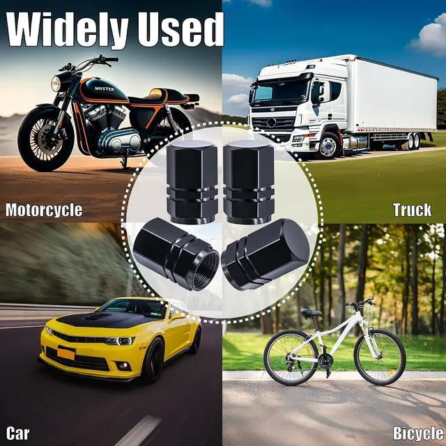 Alt view image 7 of 7 - 8PCS Tire Valve Stem Caps, with Rubber O-Ring, Corrosion Resistant Leak-Proof, Aluminum Alloy Universal Wheel Valve Covers for Cars, SUV, Trucks, Bikes, Motorcycles, Bicycles(Black)