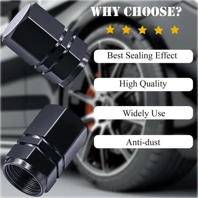 Alt view image 6 of 7 - 8PCS Tire Valve Stem Caps, with Rubber O-Ring, Corrosion Resistant Leak-Proof, Aluminum Alloy Universal Wheel Valve Covers for Cars, SUV, Trucks, Bikes, Motorcycles, Bicycles(Black)