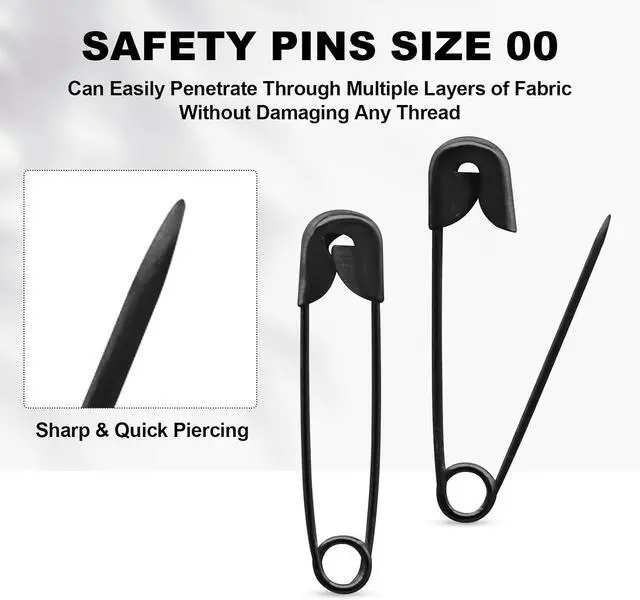 Alt view image 3 of 7 - 120 PCS 19mm Black Safety Pins Size 00, Sharp for Sewing Tags | Plated Metal Rust-Proof, Sharp Tip Easy Piercing, Secure Buckle, For Clothing Tags Jewelry Sewing DIY