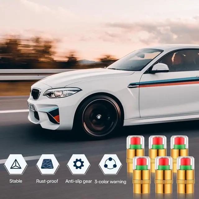 Alt view image 4 of 7 - 12PCS Car Tire Pressure Monitor Valve Stem Caps 3-Color Tire Pressure Caps Alarm Tires Indicator Sensor Indicator Universal Valve Stem Cap for Cars, SUVs, Trucks, Motorcycles, Bicycles