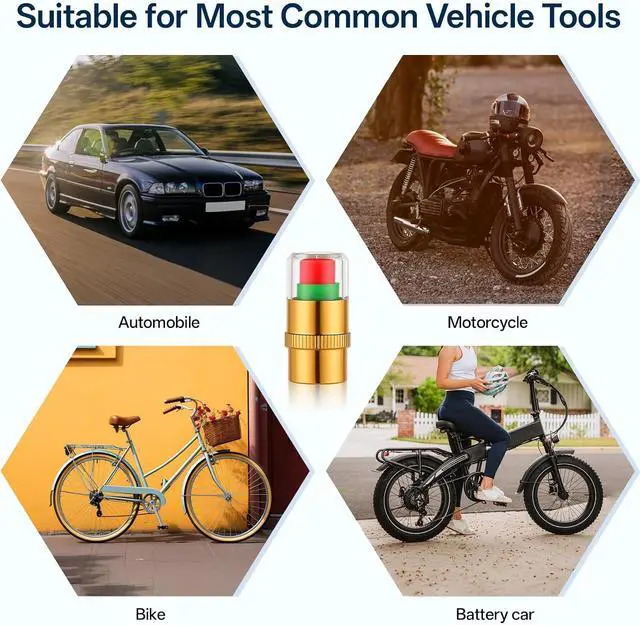 Alt view image 6 of 7 - 12PCS Car Tire Pressure Monitor Valve Stem Caps 3-Color Tire Pressure Caps Alarm Tires Indicator Sensor Indicator Universal Valve Stem Cap for Cars, SUVs, Trucks, Motorcycles, Bicycles