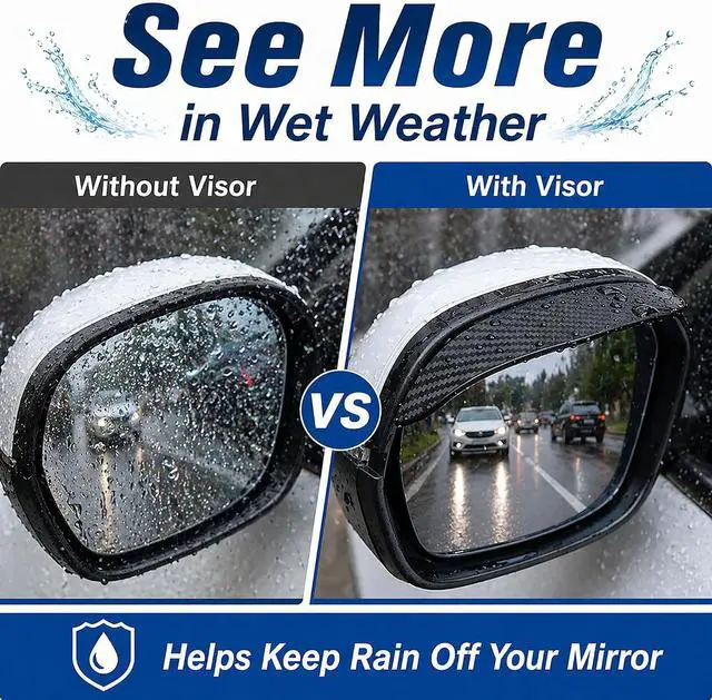 Alt view image 2 of 7 - 2PCS Side Mirror Visor Rain Guards, Car Rear View Mirror Rain Cover | Silicone Rain Shield, Mirror Cover Rubber Visor Guard