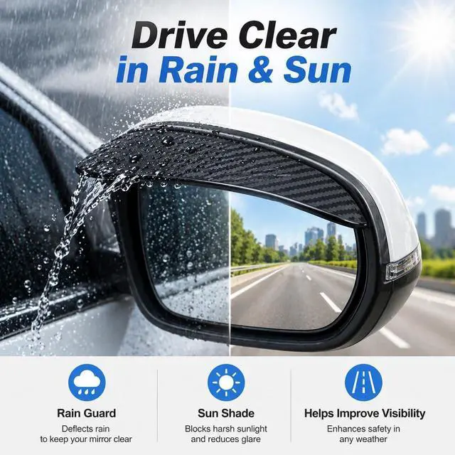 Alt view image 4 of 7 - 2PCS Side Mirror Visor Rain Guards, Car Rear View Mirror Rain Cover | Silicone Rain Shield, Mirror Cover Rubber Visor Guard