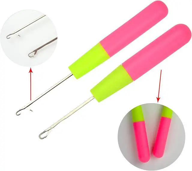 Alt view image 3 of 5 - 2 Pcs Hair Braiding Tools Set, Latch Hook Crochet Needles with 30 Pcs Metal Hair Braiding Decoration Rings for Hair Extensions, Braids and Dreadlocks Styling