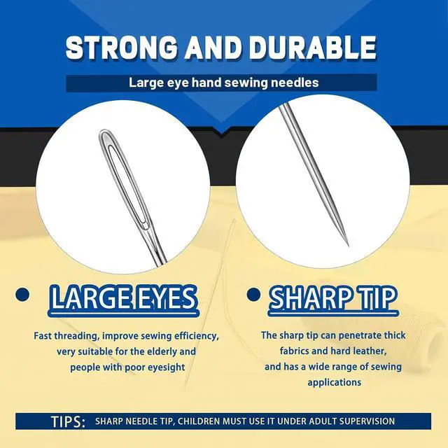 Alt view image 3 of 7 - JNENERY 30 PCS Large Eye Sewing Needles, 5 Size Hand Sewing Needles | Leather Embroidery Thread Needle, Stainless Steel Yarn Knitting Quilting Needle with Threader for Crafts, Repair