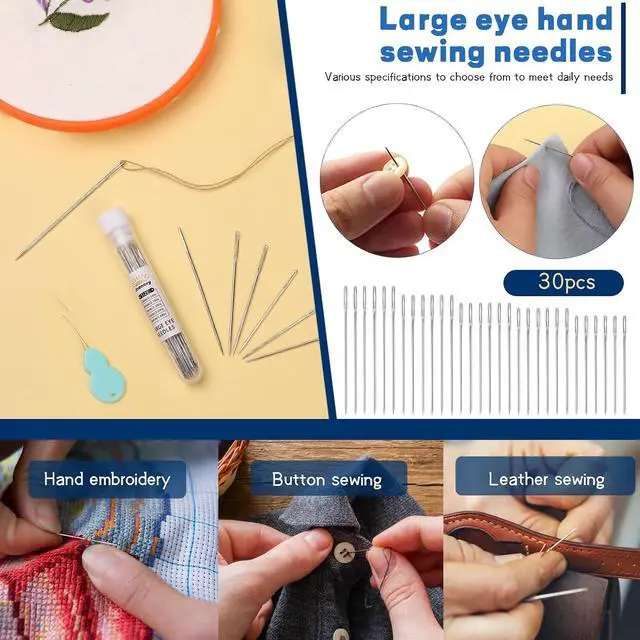 Alt view image 5 of 7 - JNENERY 30 PCS Large Eye Sewing Needles, 5 Size Hand Sewing Needles | Leather Embroidery Thread Needle, Stainless Steel Yarn Knitting Quilting Needle with Threader for Crafts, Repair