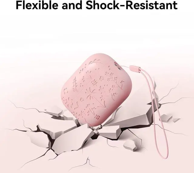Alt view image 3 of 7 - Compatible with AirPods Pro 2 Case USB C, Flower Engraved Cute Silicone Protective Case Cover for Airpods Pro 2nd Generation with Cleaner Kit and Lanyard for Women Girls (Pink)